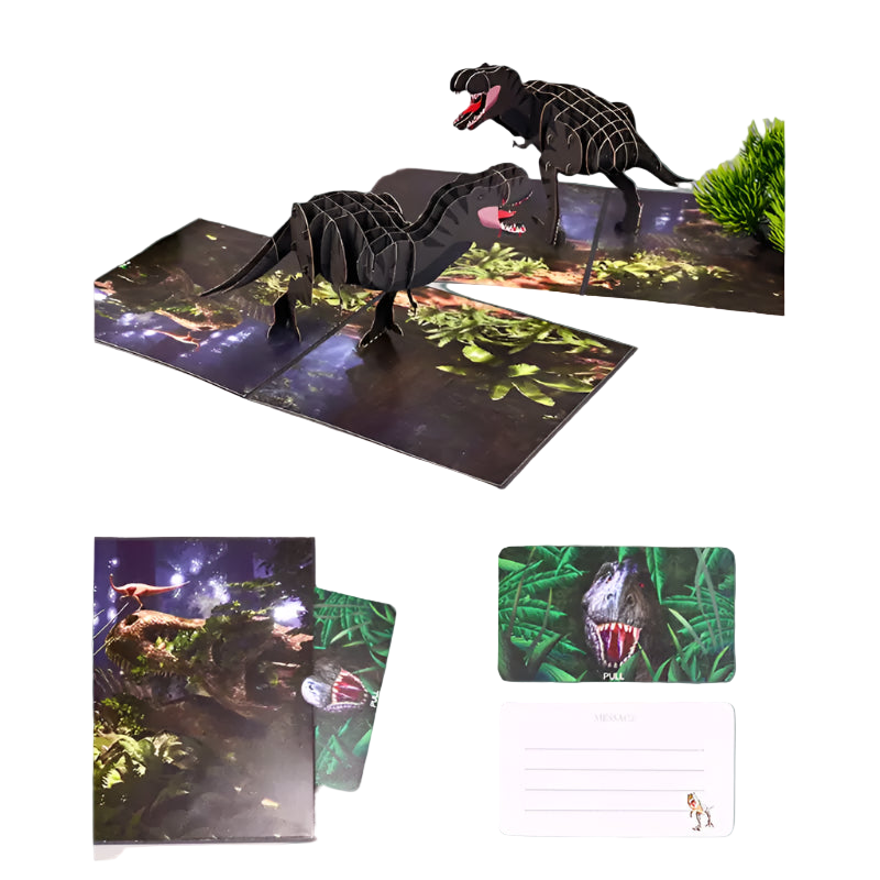 3D dinosaur puzzle with additional cards on a white background