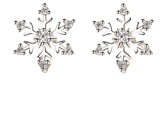Snowflake-shaped earrings on a soft, blurred background