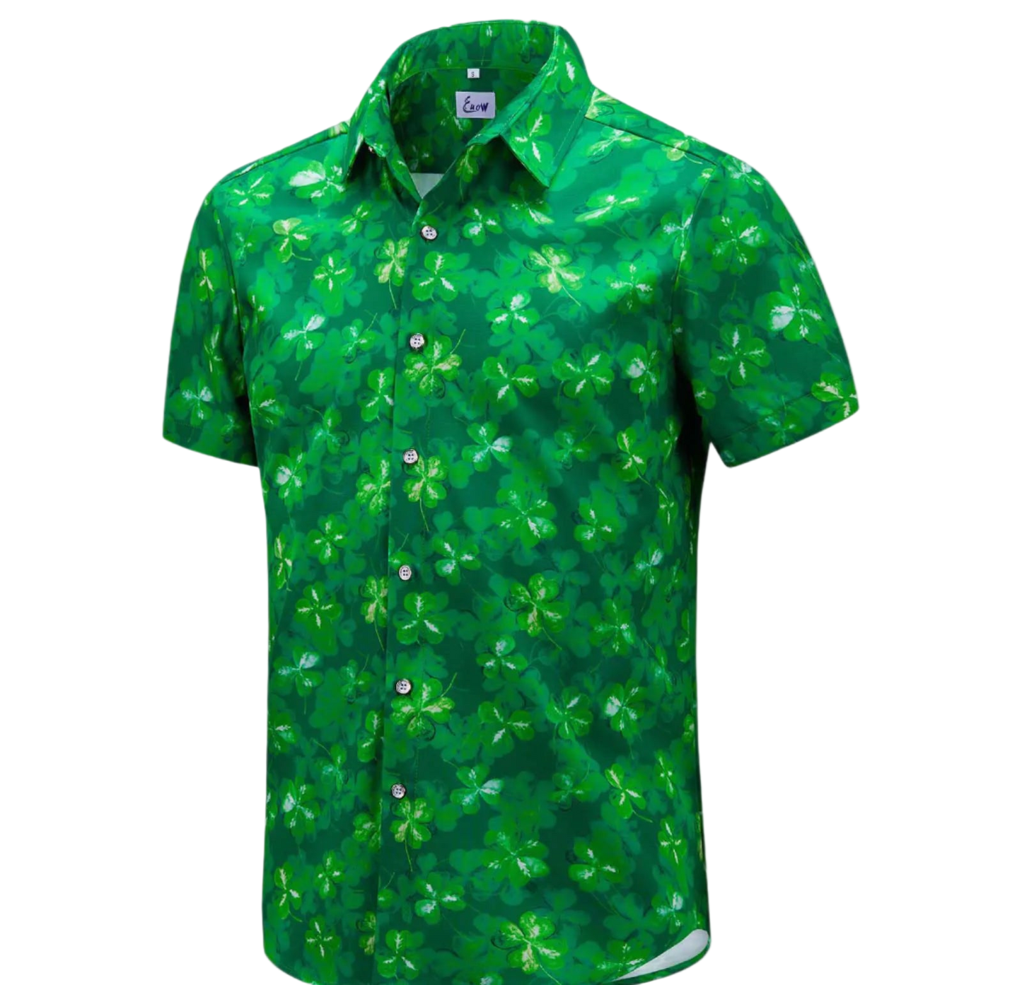 Green floral patterned shirt on a white background