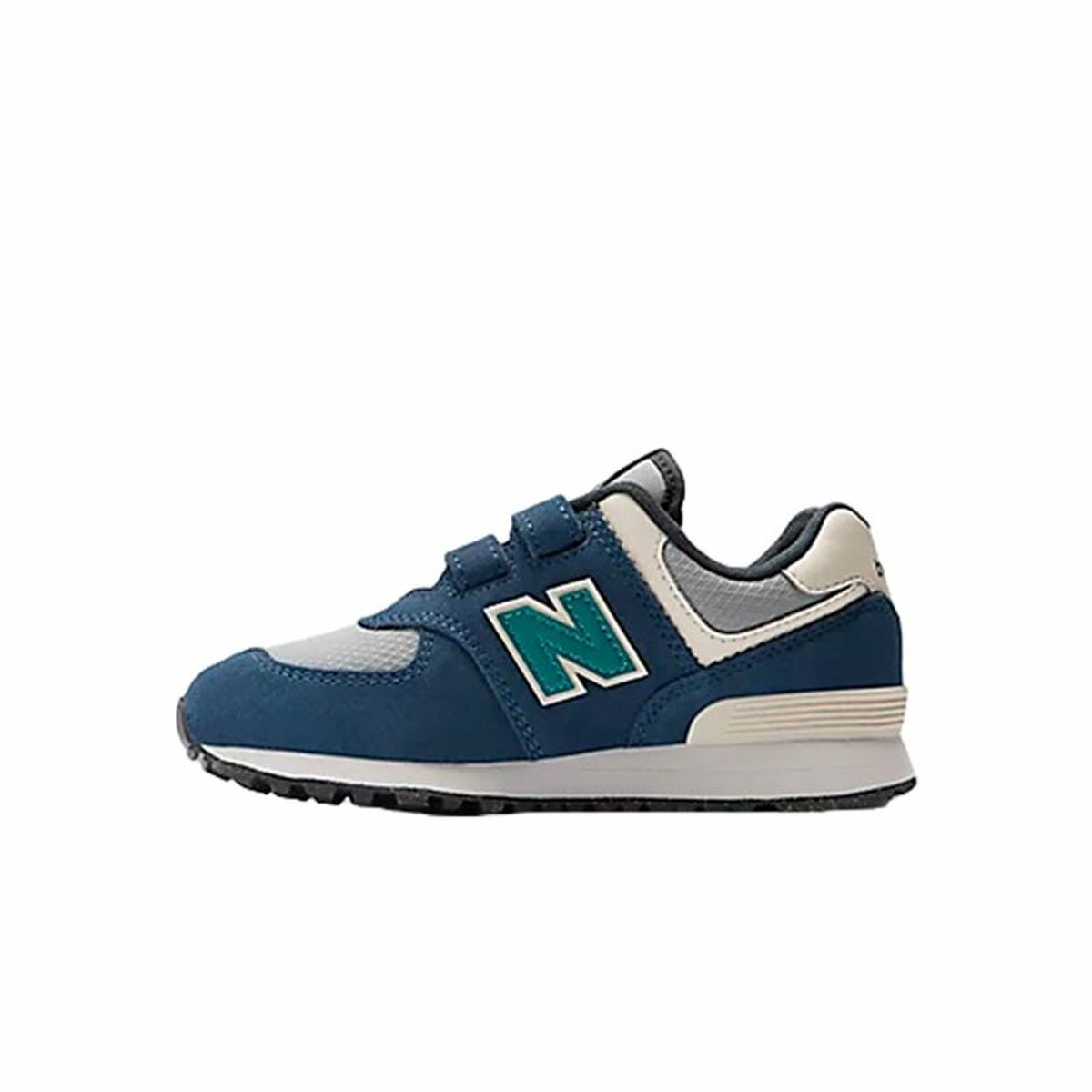 Blue and white sneaker with a visible brand logo on a white background