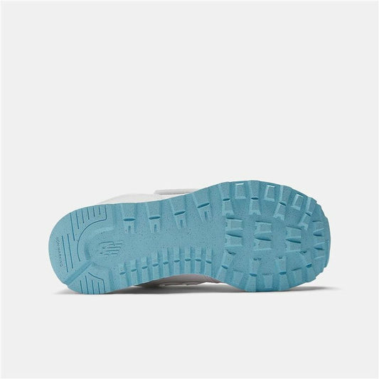 Close-up of a shoe sole with a blue tread pattern on a white background