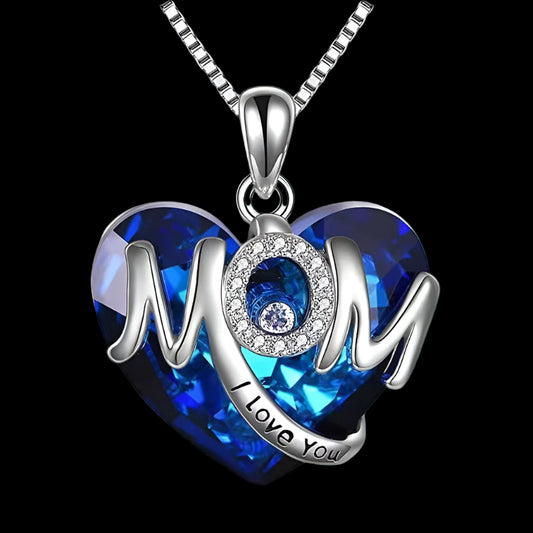 Heart-shaped pendant with 'Mom I Love You' text on a white background