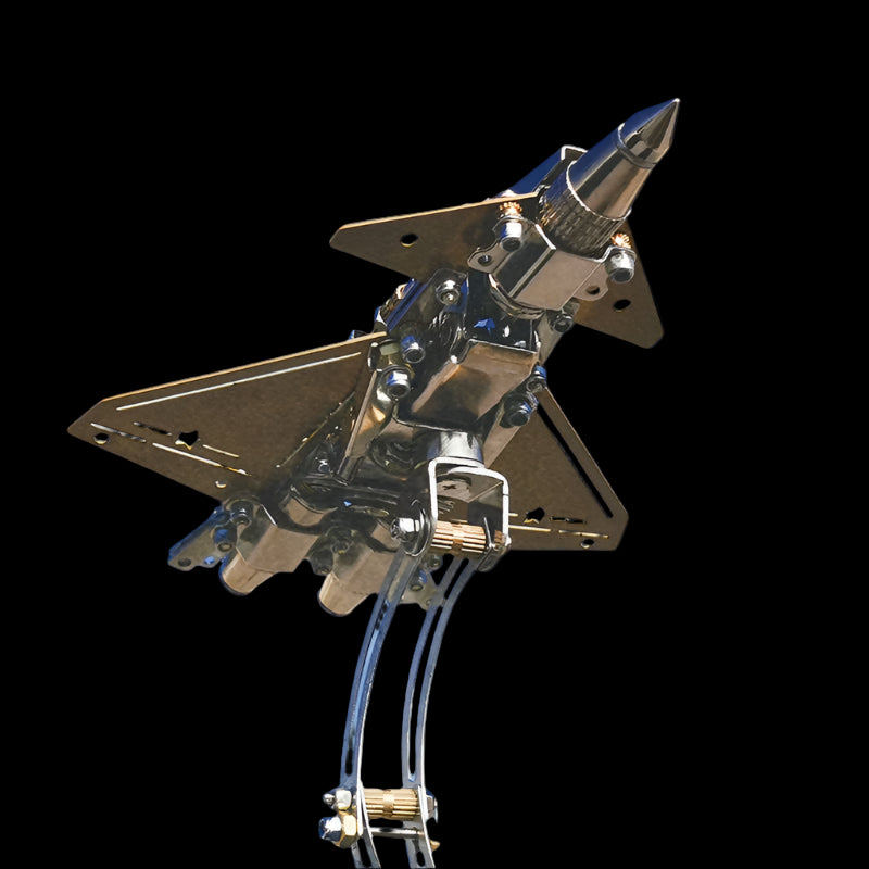 Metallic drone or robot arm against a blue sky with clouds