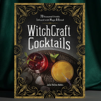 Book cover of 'WitchCraft Cocktails' with decorative gold and black border
