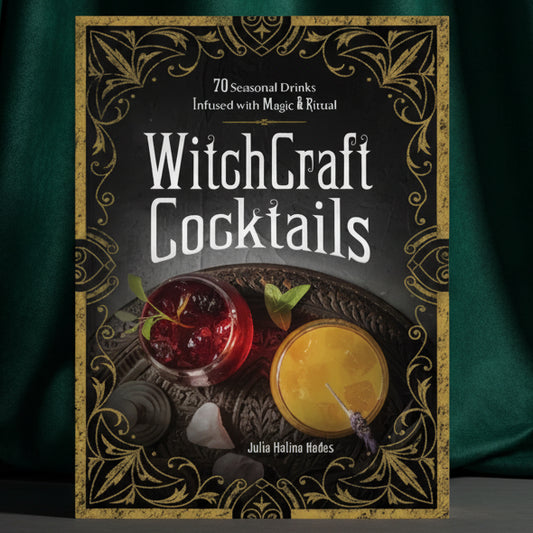 Book cover of 'WitchCraft Cocktails' with decorative gold and black border