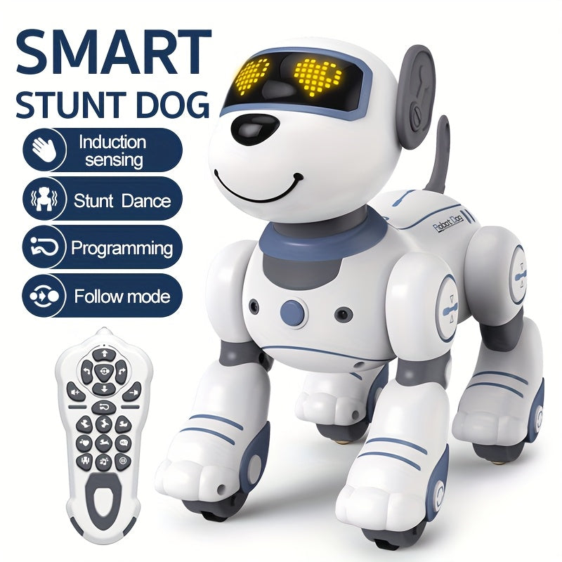 Toy robot dog with remote control on a white background