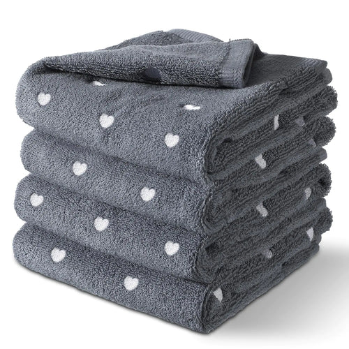 SmoothNovelty 4 Pcs Valentines Day Hand Towels for Bathroom 13 x 30 Heart Decorative Hand Towels Face Gym Spa Towel Valentines Gift for Woman Man Holiday Anniversary (Gray)