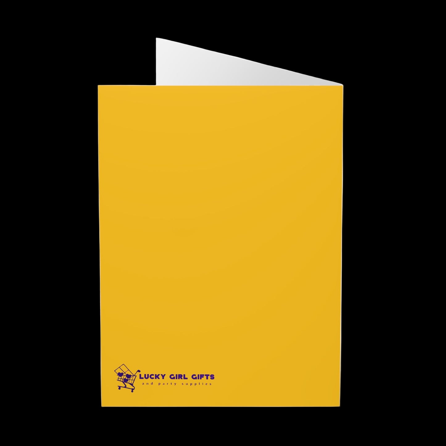 Yellow greeting card with a logo and text on a white background