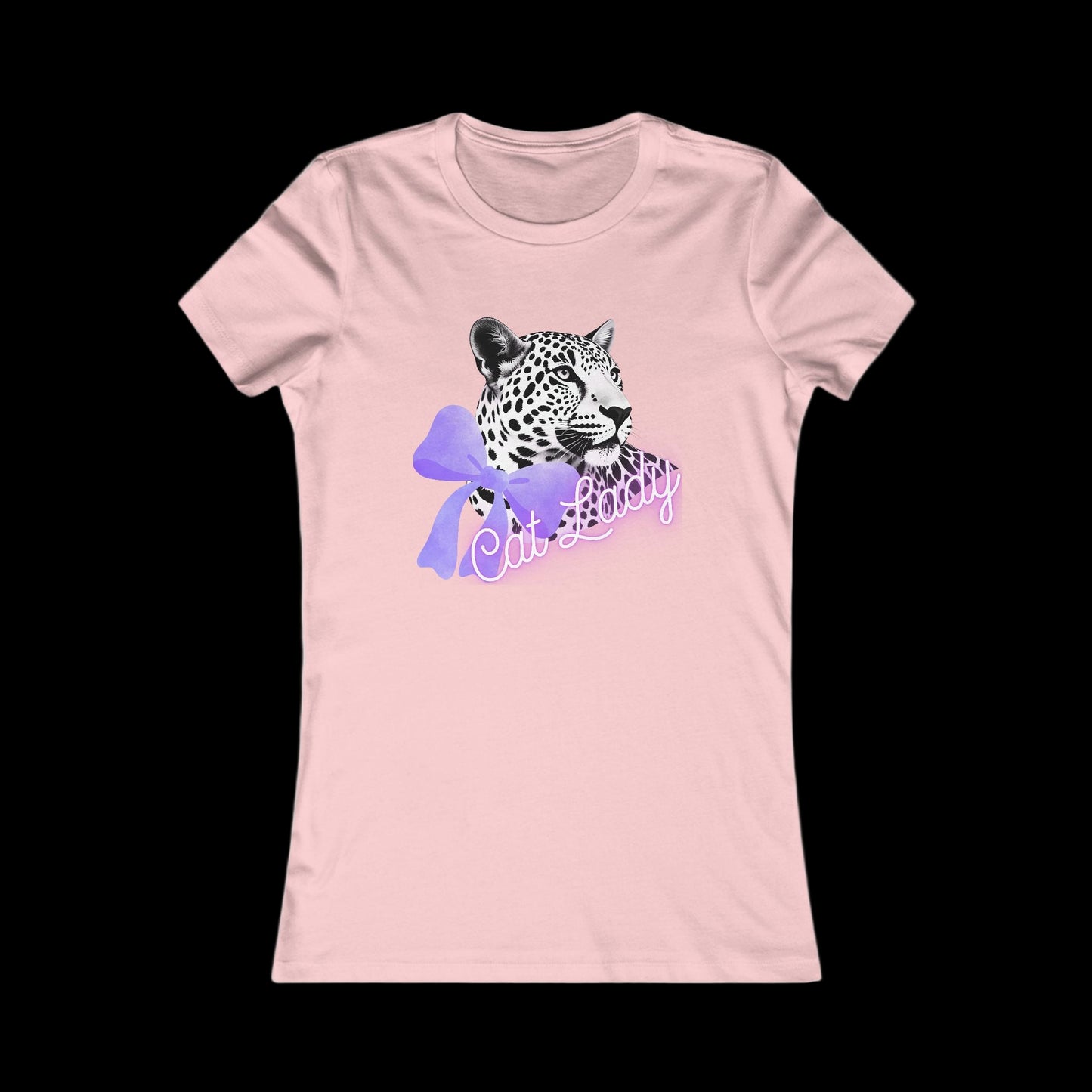 Pink t-shirt with a leopard graphic and 'Cat Lady' text on a white background