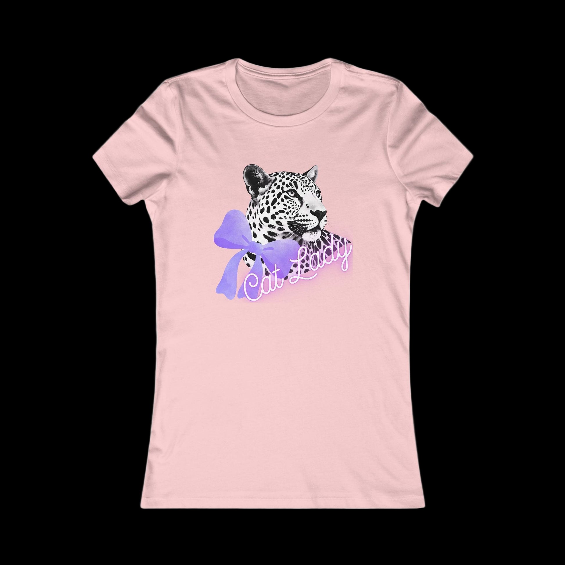 Pink t-shirt with a leopard graphic and 'Cat Lady' text on a white background