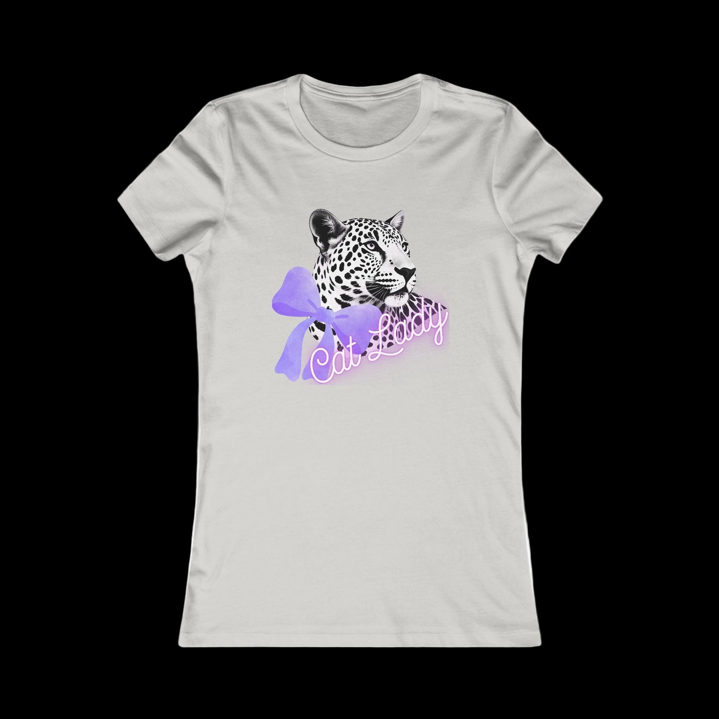 Gray t-shirt with a leopard graphic and 'Cat Lady' text on a white background