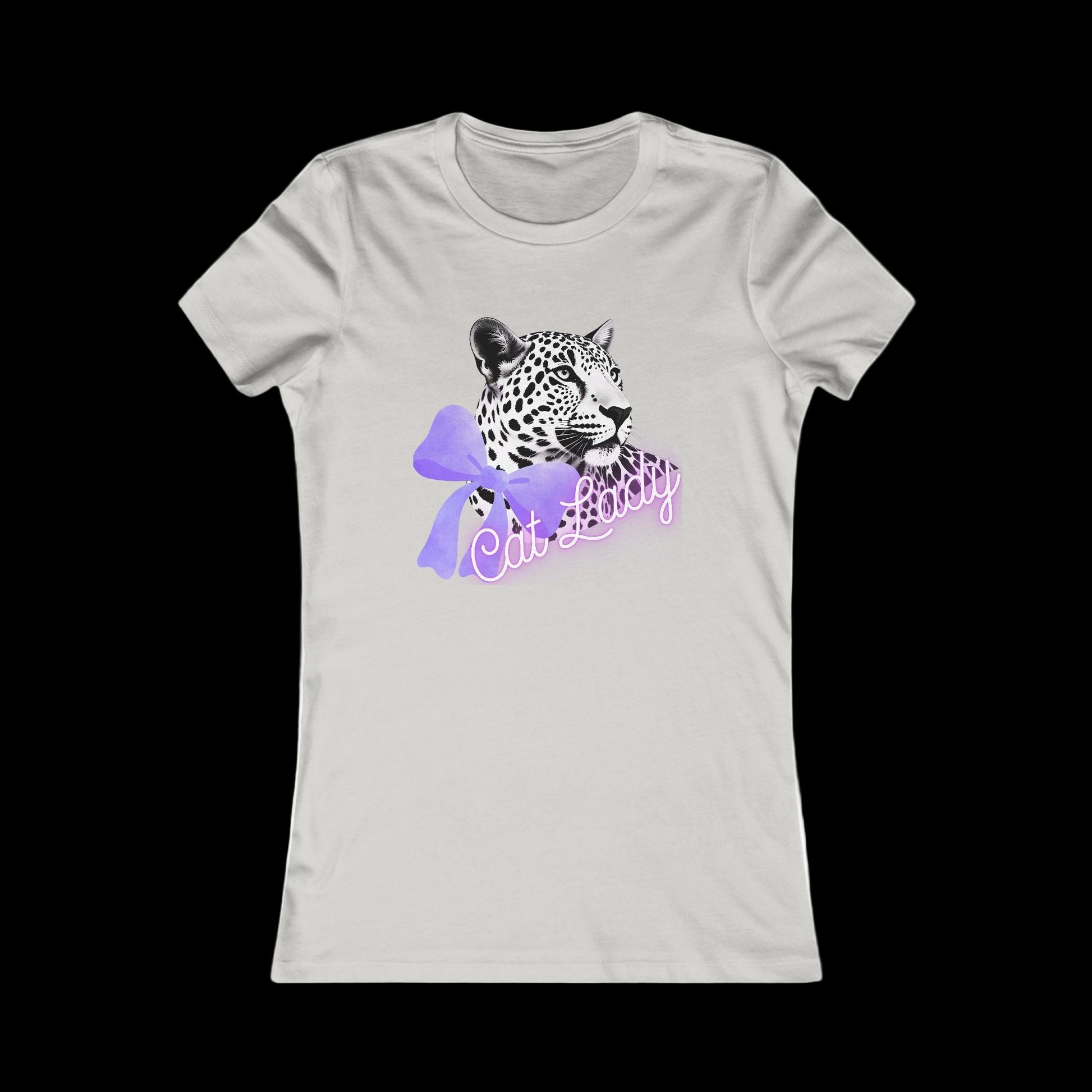 Gray t-shirt with a leopard graphic and 'Cat Lady' text on a white background