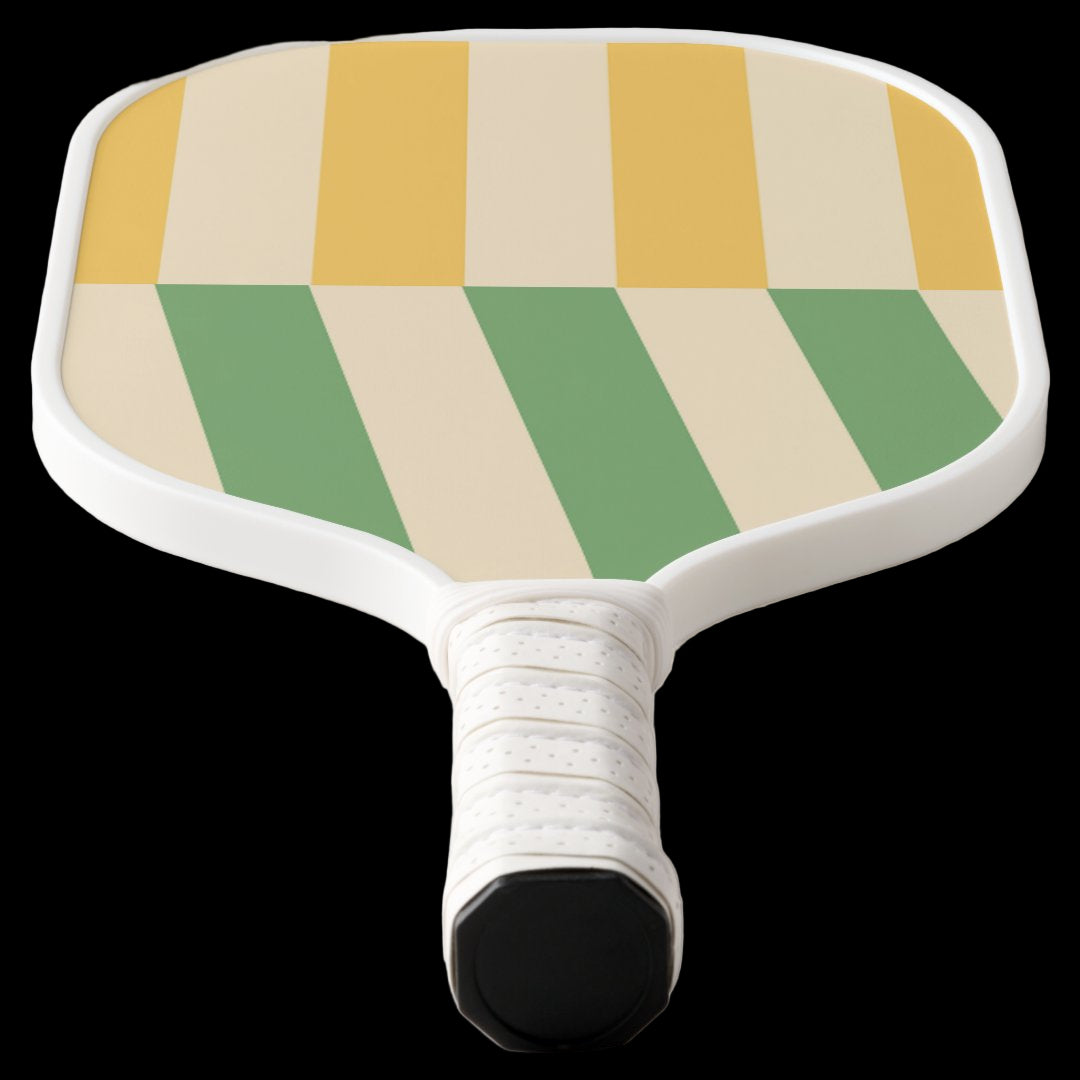 Pickleball paddle with a checkered pattern on a white background