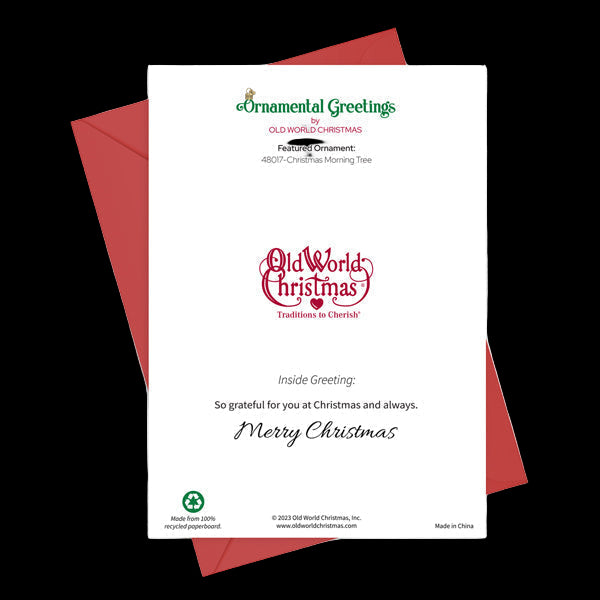 Christmas card with red envelope and 'Old World Christmas' branding on a white background