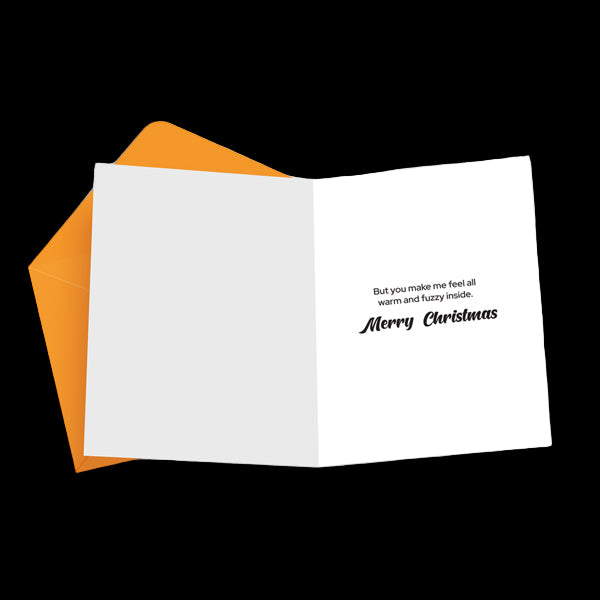 White Christmas card with orange envelope on a white background
