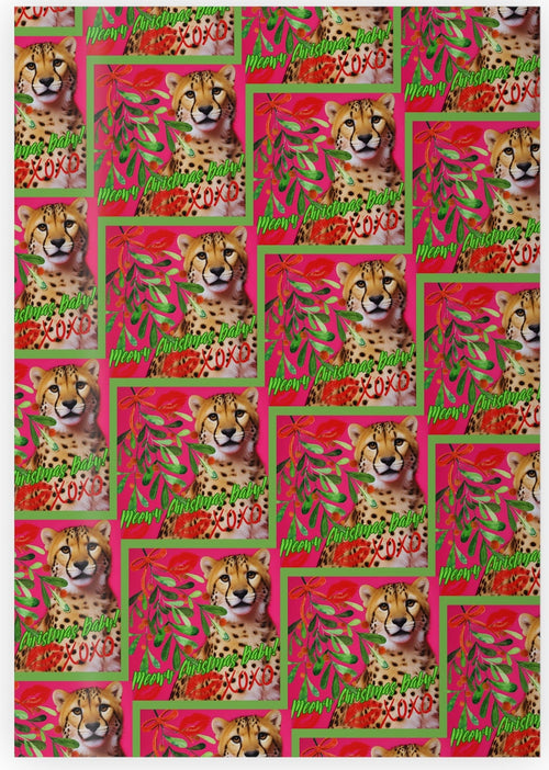 Woven placemat with cheetah design on a white background