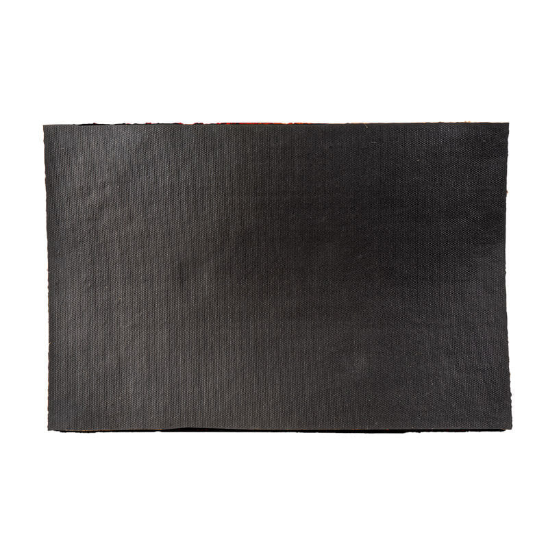A rectangular black textured leather or faux-leather mat shown flat against a solid white background.
