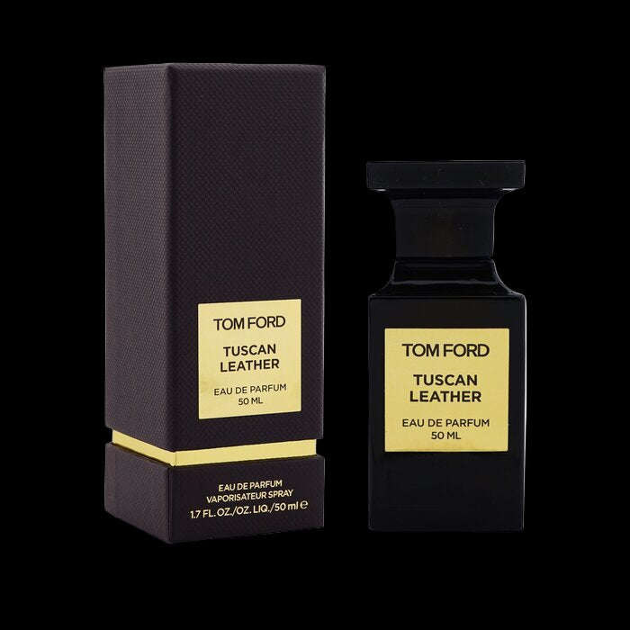 Tom Ford Tuscan Leather perfume bottle and packaging on a white background