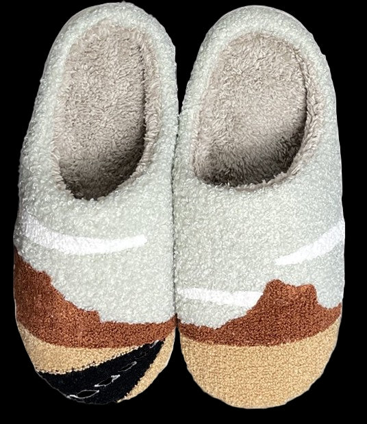 Pair of slippers with a gradient design on a white background