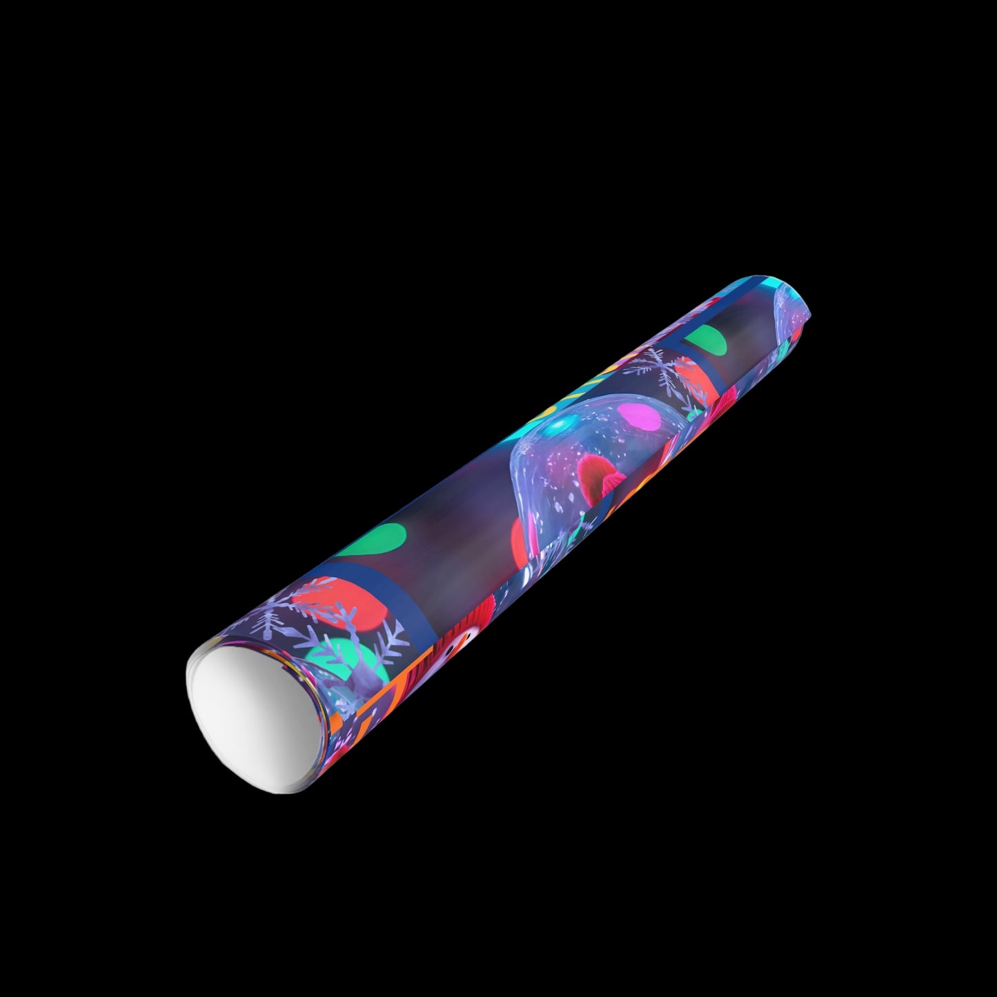 Colorful cylindrical product with abstract design on a white background