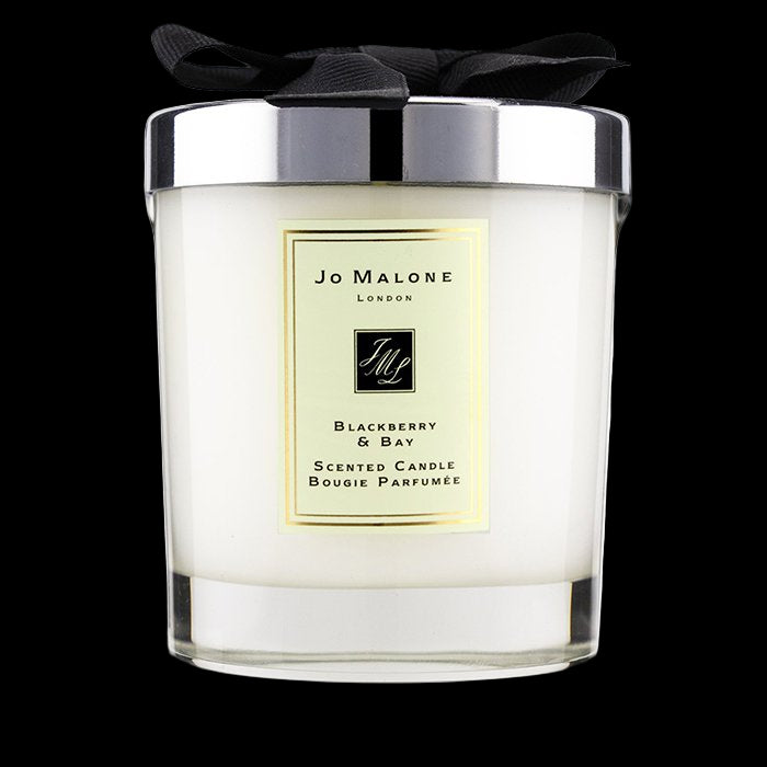 Jo Malone Blackberry & Bay scented candle with black lid on a white background