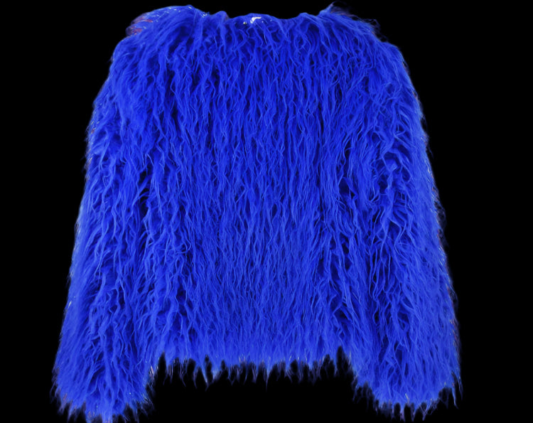 Blue fluffy jacket on a white background