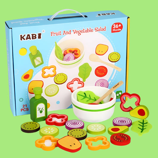 KABI fruit and vegetable salad toy set with packaging on a white background