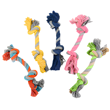 Colorful dog rope toys on a white background