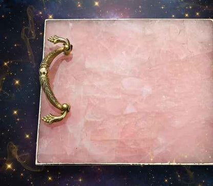 Rose Quartz Agate Tray with Brass Handles for Elegant Serving