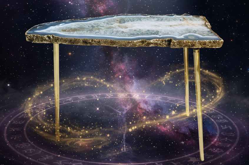 Large Grey Agate Coffee Table - Unique Quartz Gemstone Side Table with Organic Edge