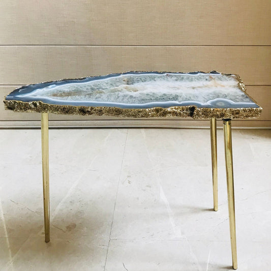 Large Grey Agate Coffee Table - Unique Quartz Gemstone Side Table with Organic Edge