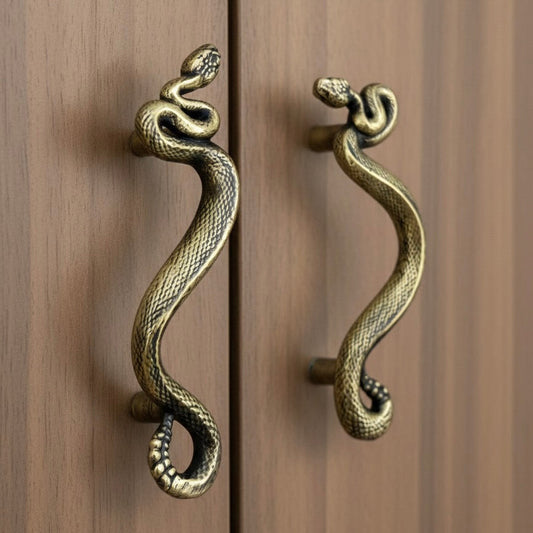 Swirling Snakes Brass Cabinet Handles - Antique Finish Set of 2
