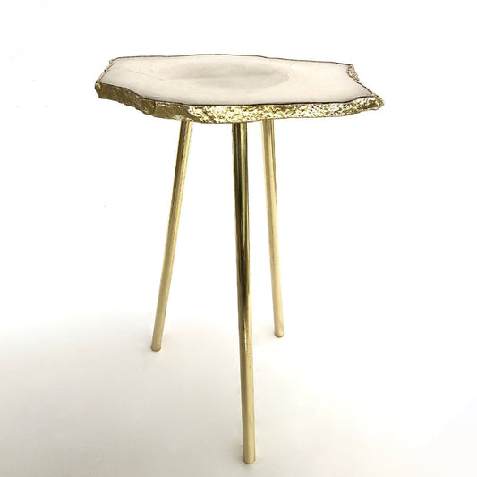 Small White Agate Table Piece - Single Crystal Gemstone with Organic Edge for Decor
