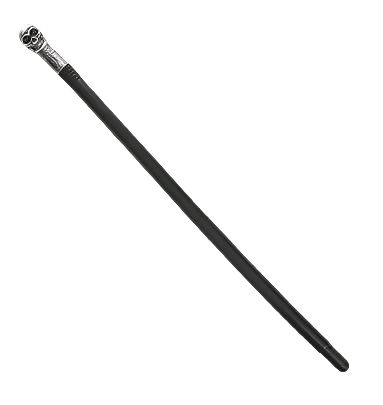 Black cane with silver top on a white background