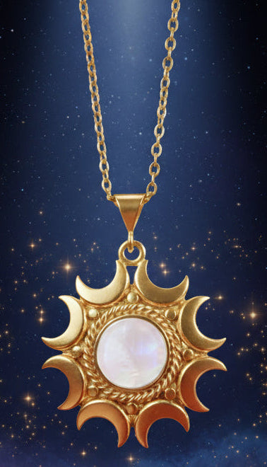 Lunar Witch Necklace - Enchanting Rainbow Moonstone Pendant - Lucky Girl Gifts