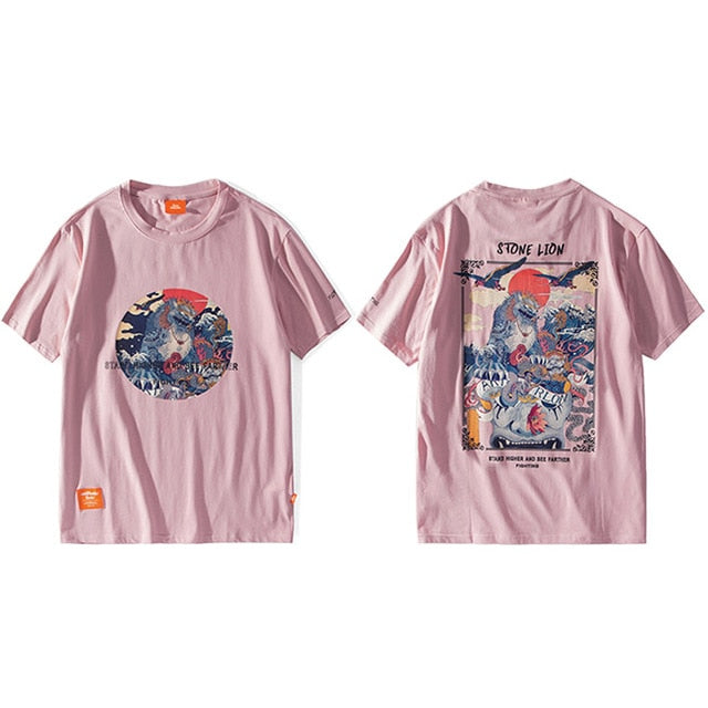 Harajuku T Shirt Men Hip Hop T-Shirt Stone Lion Chinese Streetwear Summer Tshirts Short Sleeve Cotton Tops Tees Hipster New