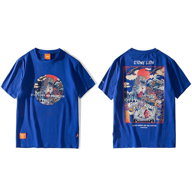 Harajuku T Shirt Men Hip Hop T-Shirt Stone Lion Chinese Streetwear Summer Tshirts Short Sleeve Cotton Tops Tees Hipster New