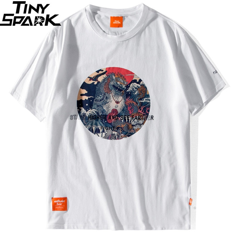 Harajuku T Shirt Men Hip Hop T-Shirt Stone Lion Chinese Streetwear Summer Tshirts Short Sleeve Cotton Tops Tees Hipster New