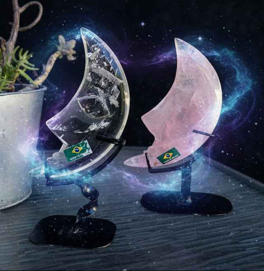Exquisite Crescent Moon Crystal on Metal Base
