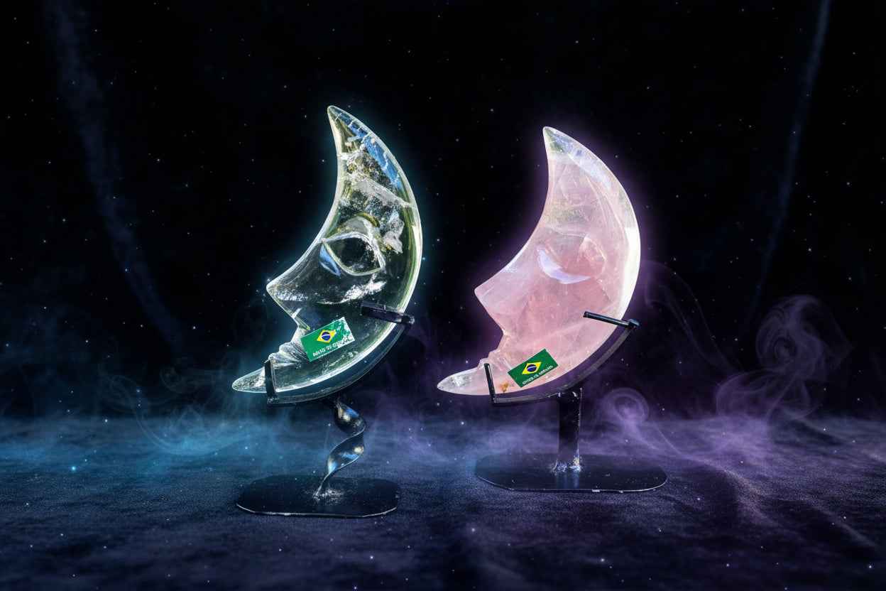 Exquisite Crescent Moon Crystal on Metal Base
