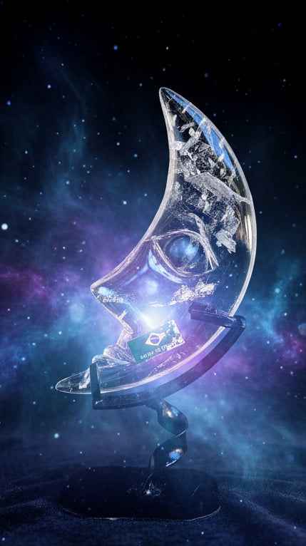 Exquisite Crescent Moon Crystal on Metal Base