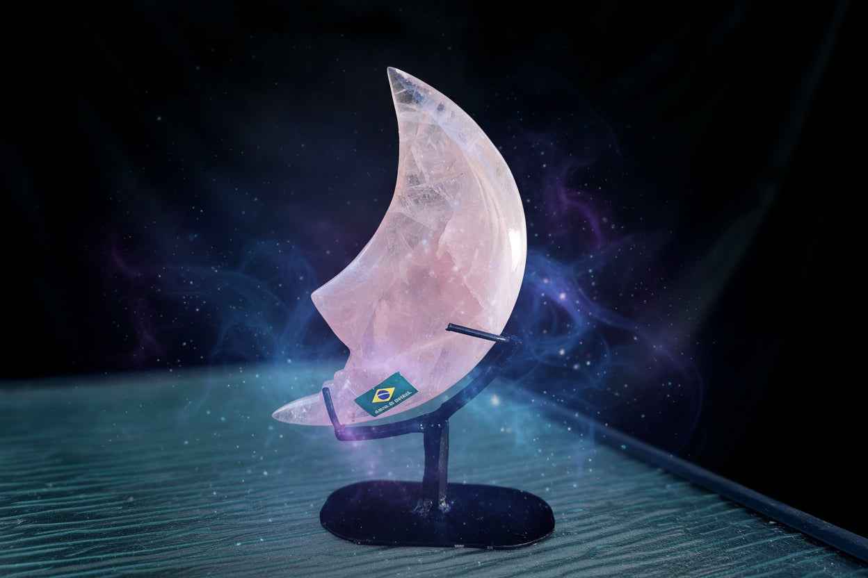 Exquisite Crescent Moon Crystal on Metal Base
