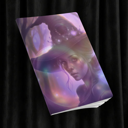Notebook with a fantasy design of a woman in a forest on a white background