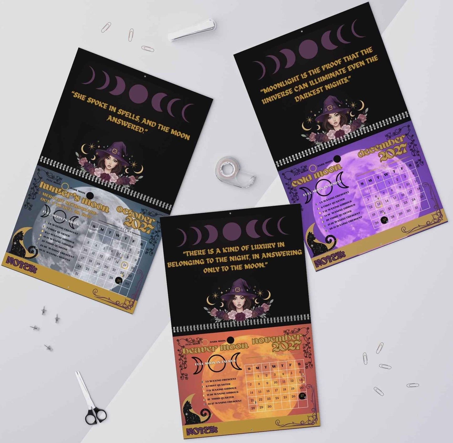 Witchy Moon Magic Lunar Wall Calendar — Moon Phases Calendar
