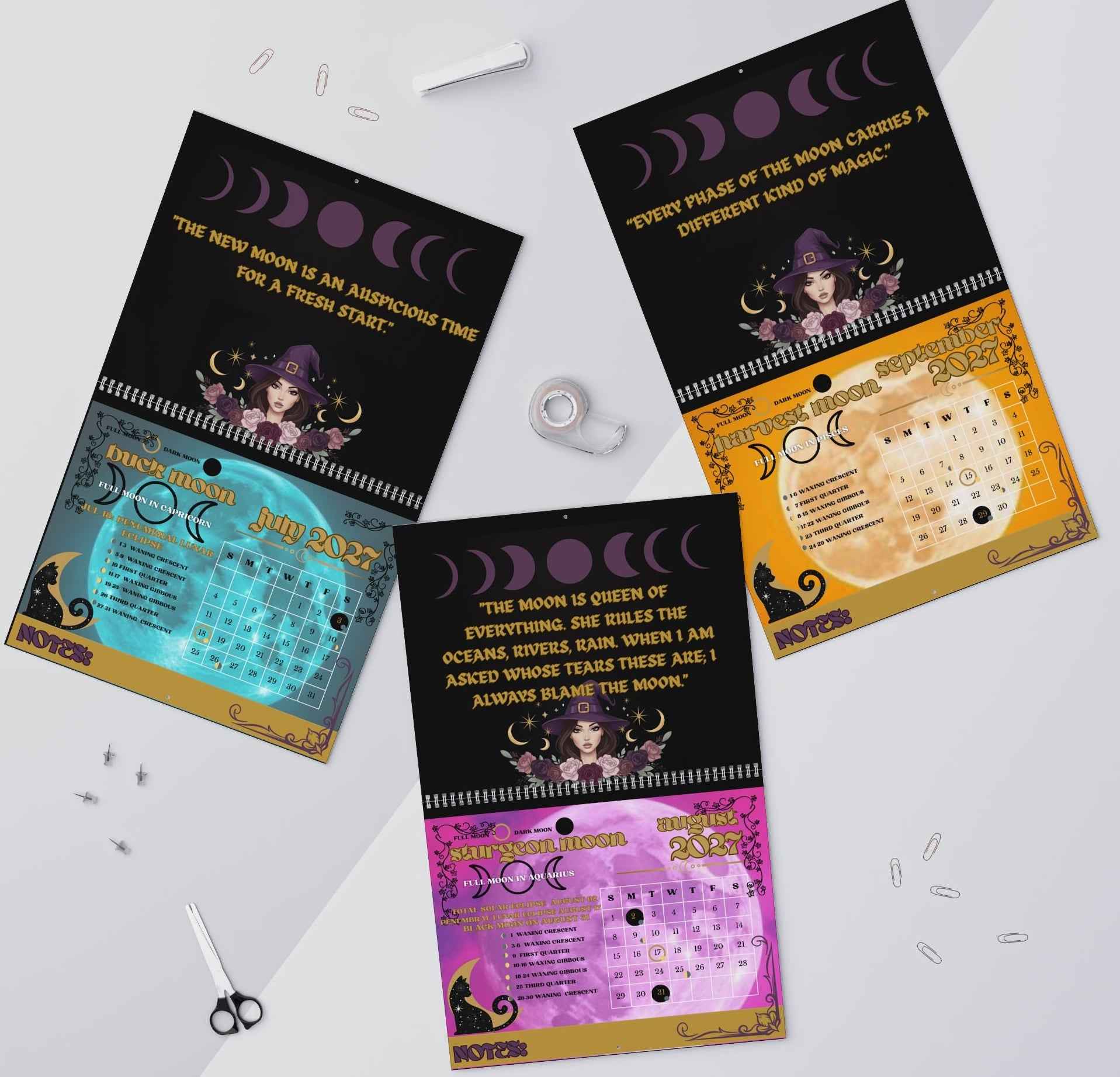 Witchy Moon Magic Lunar Wall Calendar — Moon Phases Calendar