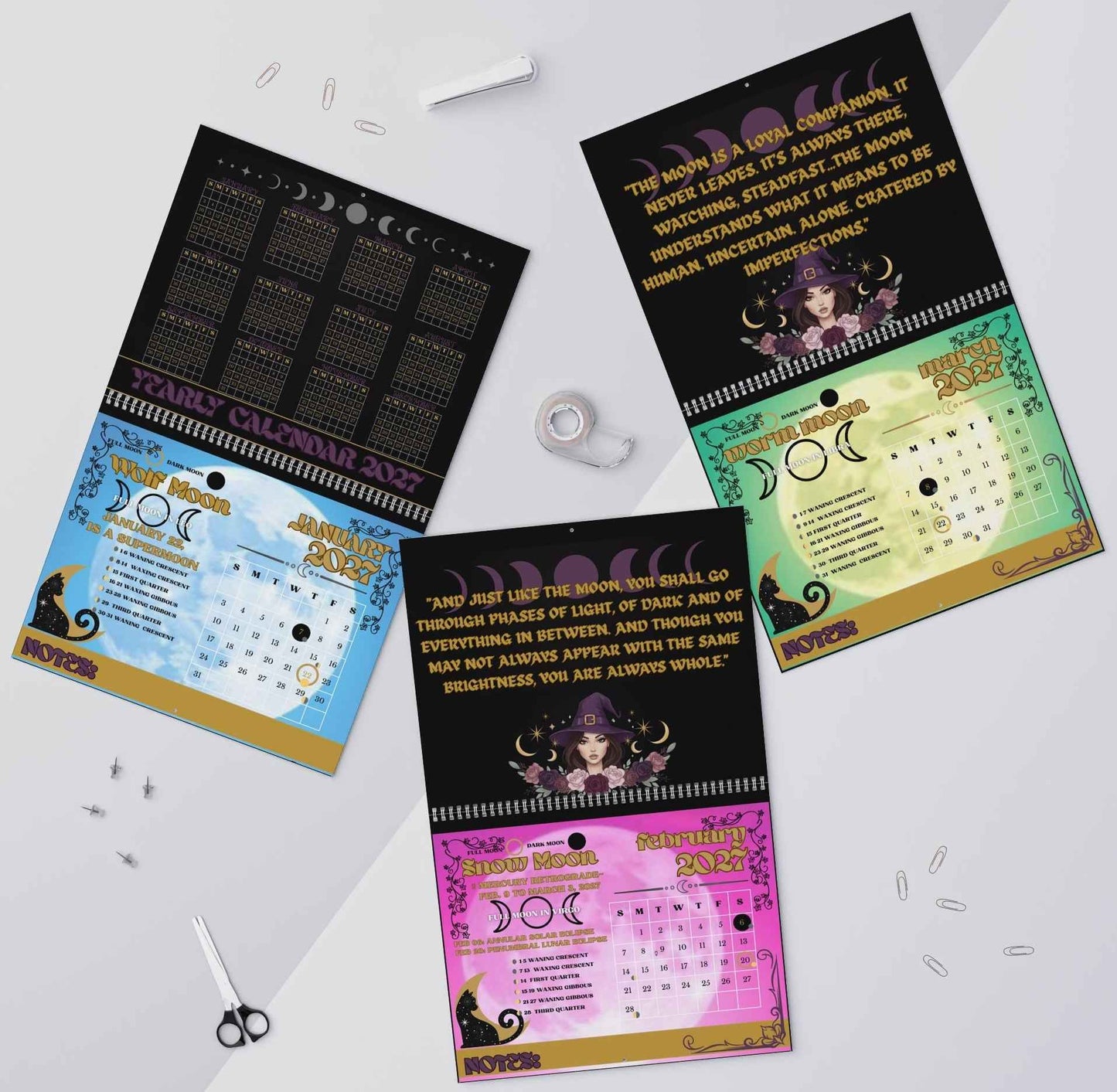 Witchy Moon Magic Lunar Wall Calendar — Moon Phases Calendar