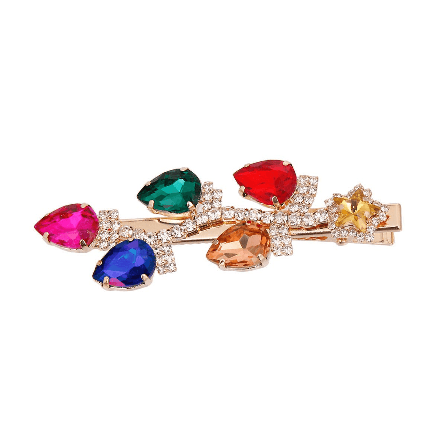 Elegant Gold Christmas Lights Hair Clip with Colourful Crystals