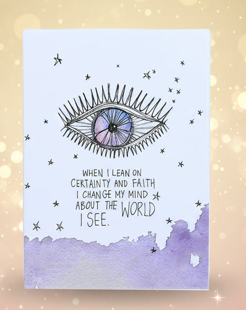 Illustration of an eye with a quote on a light blue background