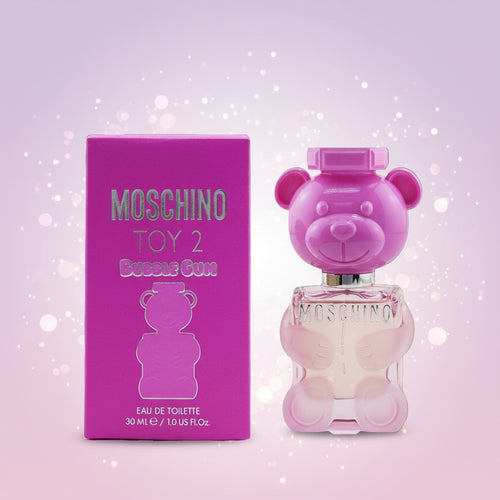 Moschino Toy 2 Bubble Gum perfume bottle and packaging on a white background
