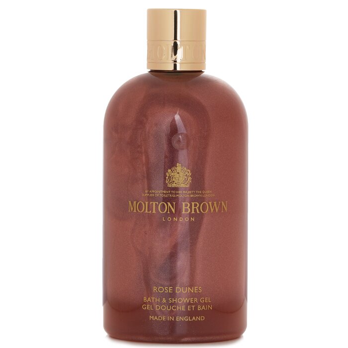 Molton Brown bath and shower gel bottle on a white background
